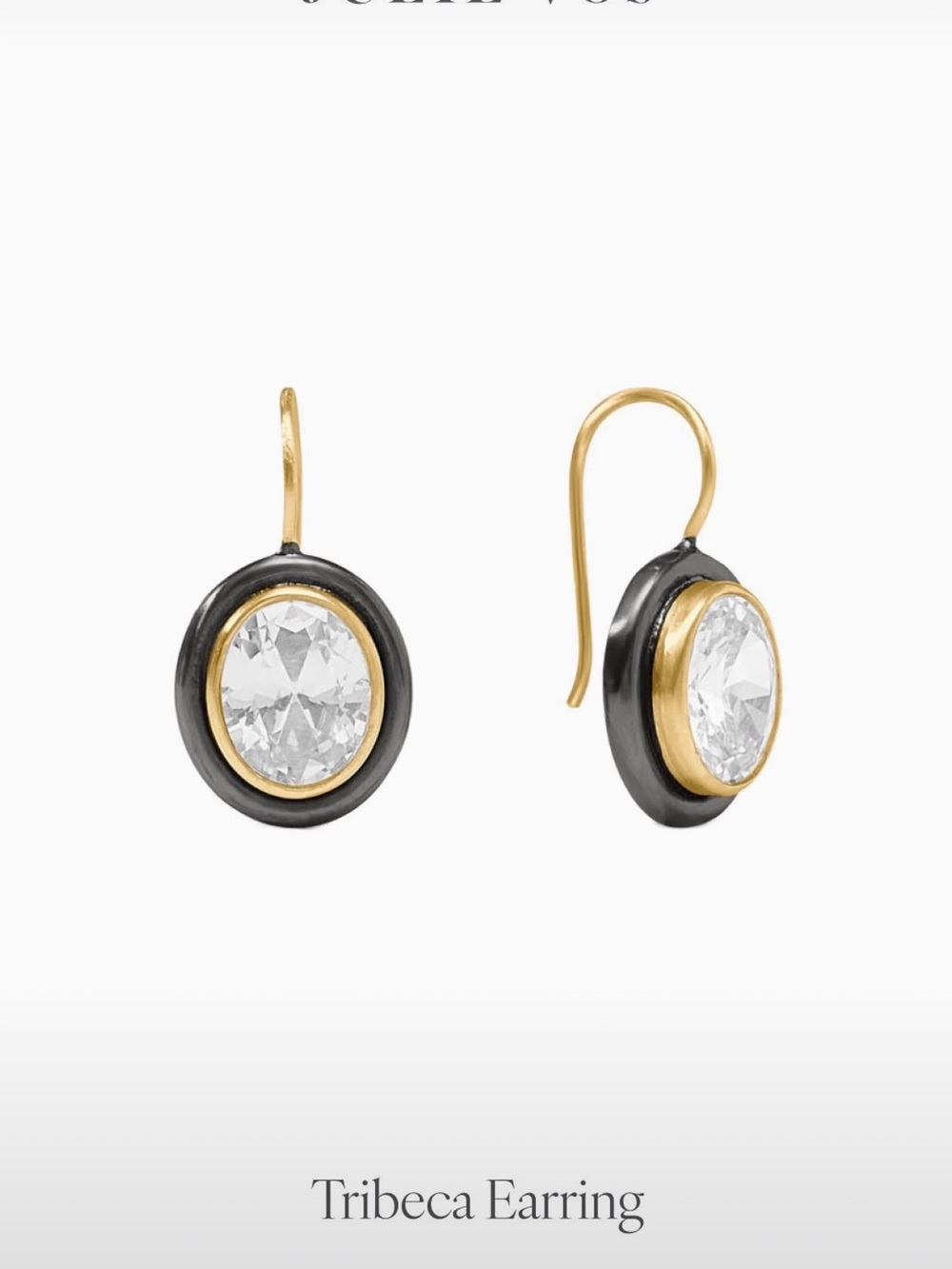 Julie Vos Gold and Black Tribeca Drop Earrings with Clear Crystal